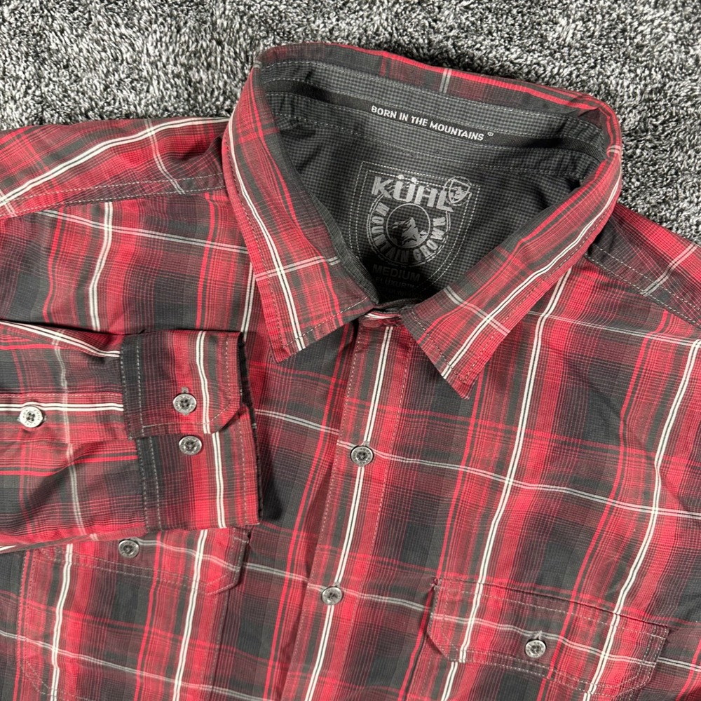 Kuhl Shirt Mens Medium Eluxur Red Plaid Button Down Long Sleeve Hiking Outdoor